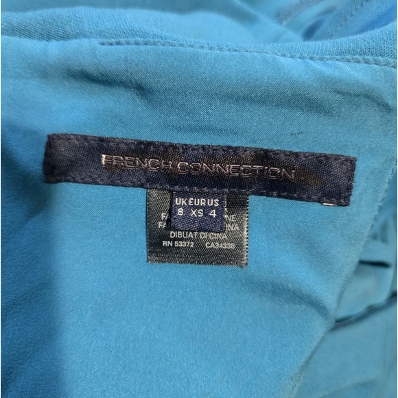 French Connection Size 4 Turquoise Halter Cocktail Dress Ruffle Euro Summer Chic - Picture 5 of 7